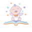 Happy Sophie Books logo - a toddler sitting on top of a big book with stars around his head